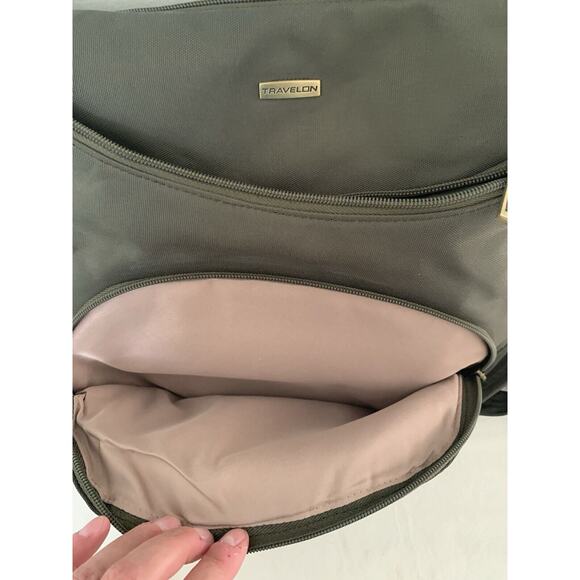 Travelon Anti-Theft Lined Crossbody Round Hobo Shoulder Bag Olive Green - Picture 9 of 9